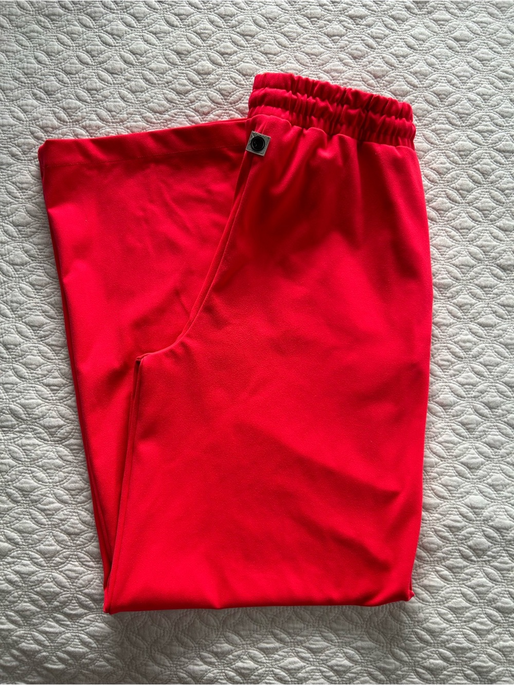 Wide Leg Women's Pants in Bright Red with Elastic Waist